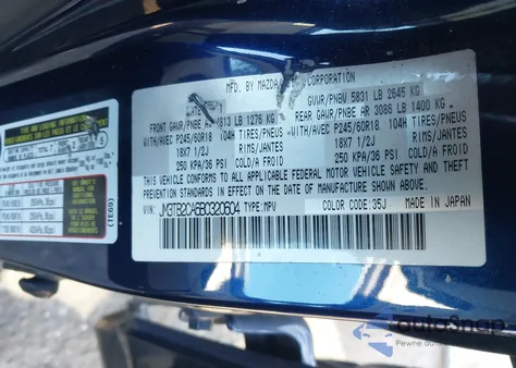 2011 Mazda Cx-9 Touring из США, поврежденный, VIN JM3TB2CA6B0320604